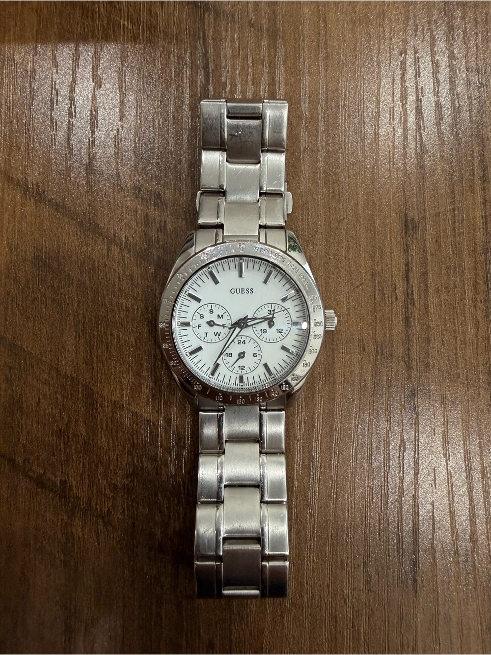 Guess Brushed Silver Logo Watch Case Back Waterpro